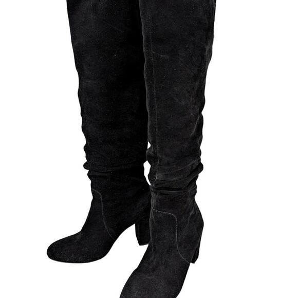 STEVE MADDEN! BLACK SUEDE LEATHER "SLOUCHY" WESTERN, CHUNKY BOOTS! SZ 8.5M - Picture 1 of 9